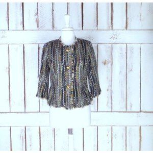90s vintage woven knit tweed blazer jacket black grey green tweed